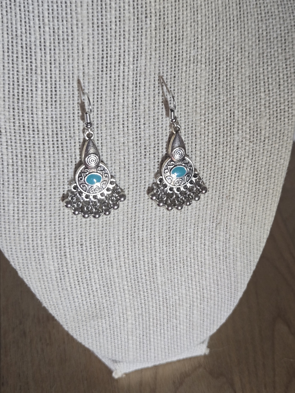 Silver-Tone Teardrop Dangle Earrings with Turquoise Accent - Women Jewelry